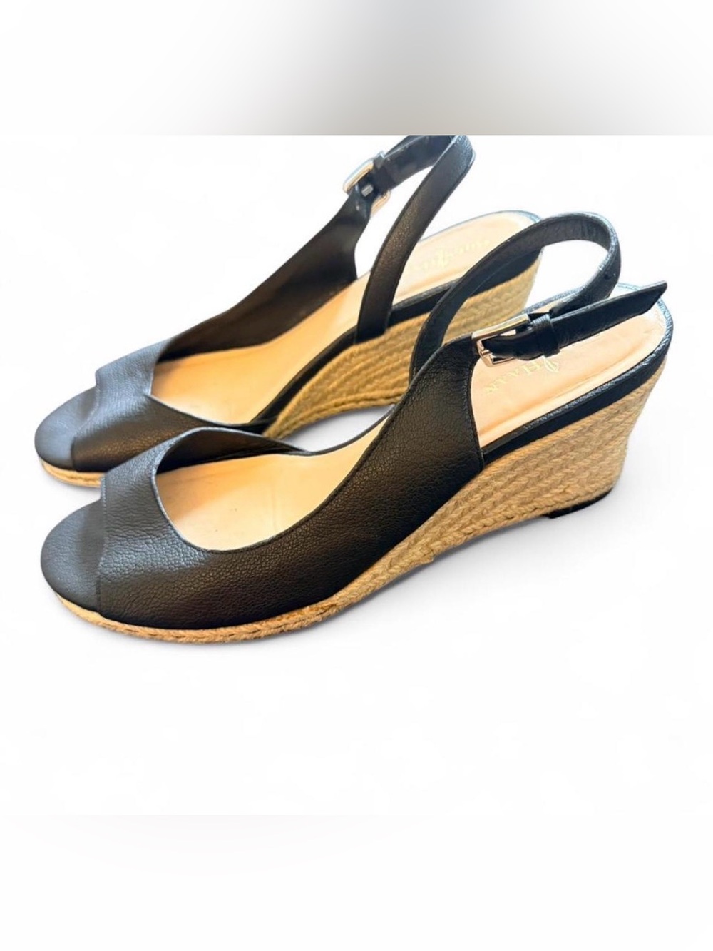 Cole Haan Black Open-Toe Espadrille Wedge Slingbacks